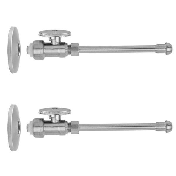 Quarter Turn Straight Pattern 1/2" Push Fit x 3/8" O.D. Faucet Supply Kit with Escutcheons and 20" Supply Tubes - Stellar Hardware and Bath 
