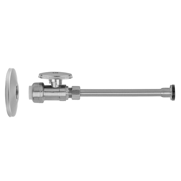 Quarter Turn Straight Pattern 1/2" Push Fit x 3/8" O.D. Toilet Supply Kit with Escutcheon and 12" Supply Tube - Stellar Hardware and Bath 