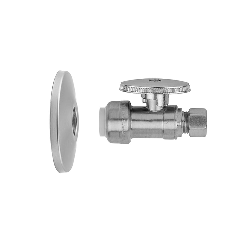 Quarter Turn Straight Pattern 1/2" Push Fit x 3/8" O.D. Supply Valve with Escutcheon - Stellar Hardware and Bath 