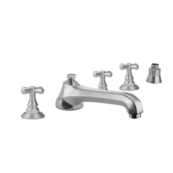 Westfield Roman Tub Set with Low Spout and Hex Cross Handles and Straight Handshower Mount - Stellar Hardware and Bath 