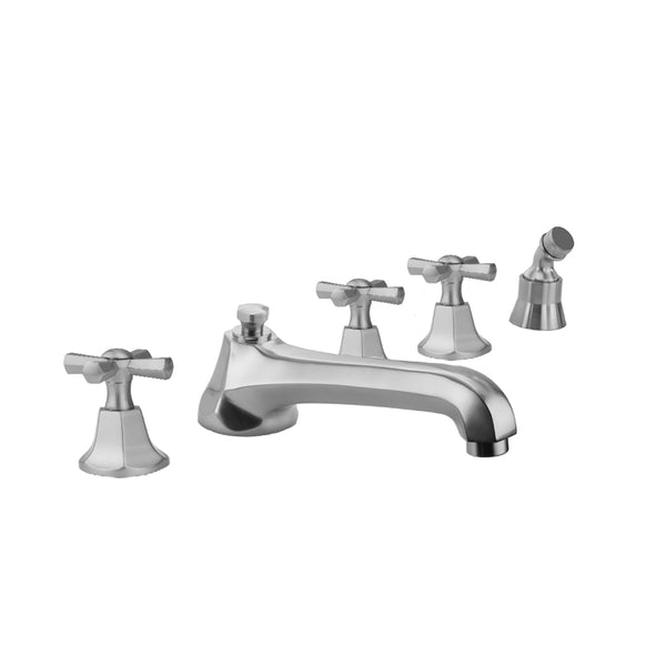 Astor Roman Tub Set with Low Spout and Hex Cross Handles and Angled Handshower Mount - Stellar Hardware and Bath 