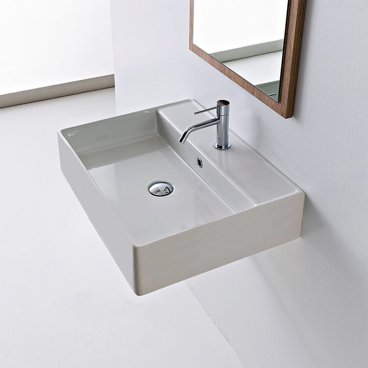 Teorema Rectangular White Ceramic Wall Mounted or Vessel Sink - Stellar Hardware and Bath 