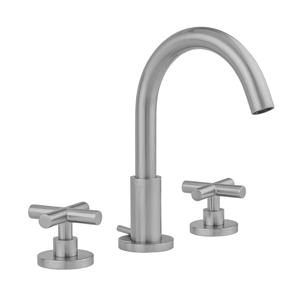 Uptown Contempo Faucet with Round Escutcheons & Contempo Slim Cross Handles  & Fully Polished & Plated Pop-Up Drain - Stellar Hardware and Bath 