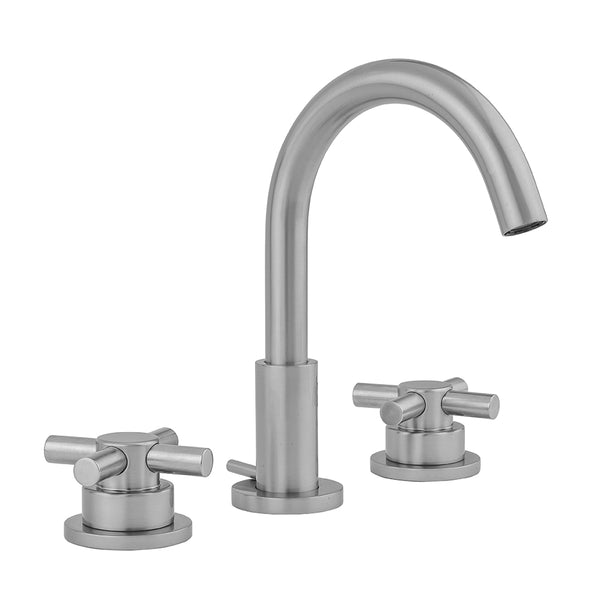 Uptown Contempo Faucet with Round Escutcheons & Low  Contempo Cross Handles  & Fully Polished & Plated Pop-Up Drain - Stellar Hardware and Bath 