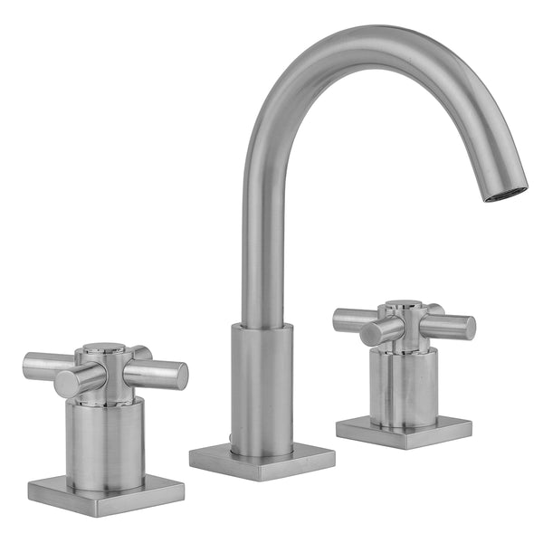 Uptown Contempo Faucet with Square Escutcheons & Contempo Cross Handles  & Fully Polished & Plated Pop-Up Drain - Stellar Hardware and Bath 