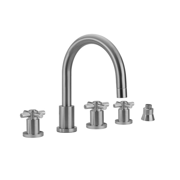 Contempo Roman Tub Set with Contempo Cross Handles and Straight Handshower Holder - Stellar Hardware and Bath 