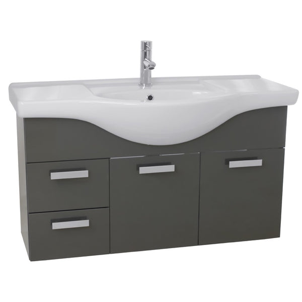 39 Inch Wall Mount Glossy Anthracite Bathroom Vanity Set - Stellar Hardware and Bath 