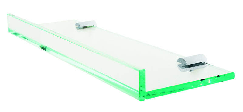 Valsan Archis Chrome Glass Shelf with 1" Front Lip and Round Back Plate, 27 1/2" x 4 7/8" x 1 3/8" - Stellar Hardware and Bath 
