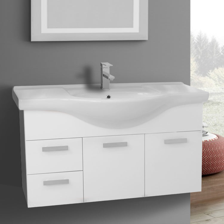 39 Inch Wall Mount Glossy Anthracite Bathroom Vanity Set - Stellar Hardware and Bath 