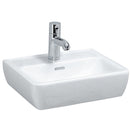 Laufen 8.1195.1.000  
 Pro 450 Handrinse Washbasin 7-3/4" L x 13-3/8" W x 4-1/2" H - Stellar Hardware and Bath 