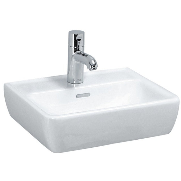 Laufen 8.1195.1.000  
 Pro 450 Handrinse Washbasin 7-3/4" L x 13-3/8" W x 4-1/2" H - Stellar Hardware and Bath 