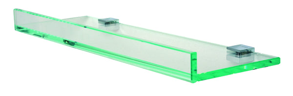 Valsan Tetris R Chrome Glass Shelf with 1" Front Lip and Square Back Plate, 15 3/4" x 4 7/8" x 1 3/8" - Stellar Hardware and Bath 
