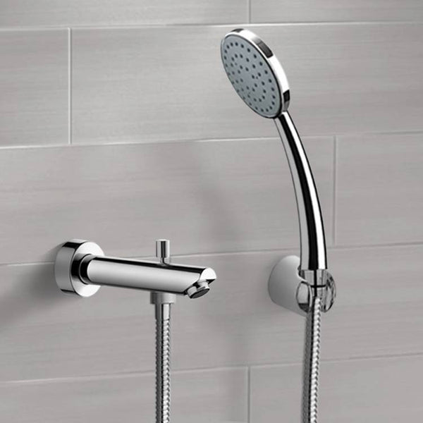 Chrome Wall Mounted Tub Spout Set with Hand Shower - Stellar Hardware and Bath 