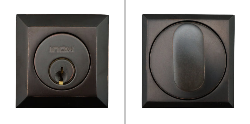 Inox SD310B6-10B Square Single Cylinder Deadbolt, 2-3/8" Dia, 2-3/8" Backset, Oil Rubbed Bronze - Stellar Hardware and Bath 