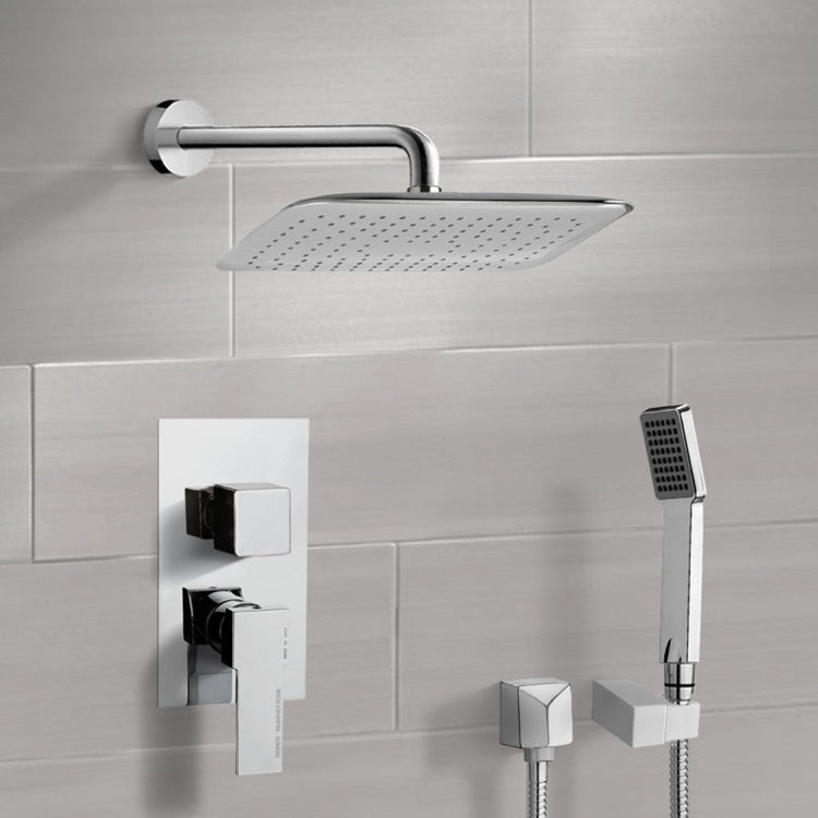 Orsino Chrome Shower System with 14" Rain Shower Head and Hand Shower - Stellar Hardware and Bath 