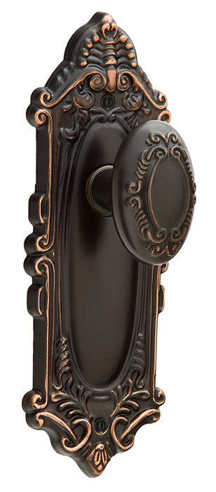 Emtek 8203 7-3/4" Height Victoria Sideplate Designer Brass Privacy Entry Set - Stellar Hardware and Bath 