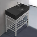 Teorema 2 Modern Matte Black Ceramic Console Sink and Polished Chrome Base - Stellar Hardware and Bath 