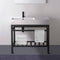 Teorema 2 Modern Ceramic Console Sink With Counter Space and Matte Black Base - Stellar Hardware and Bath 