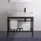 Teorema 2 Modern Ceramic Console Sink With Counter Space and Matte Black Base - Stellar Hardware and Bath 