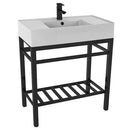 Teorema 2 Modern Ceramic Console Sink With Counter Space and Matte Black Base - Stellar Hardware and Bath 