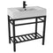 Teorema 2 Modern Ceramic Console Sink With Counter Space and Matte Black Base - Stellar Hardware and Bath 