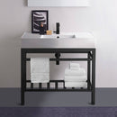 Teorema 2 Modern Ceramic Console Sink With Counter Space and Matte Black Base - Stellar Hardware and Bath 