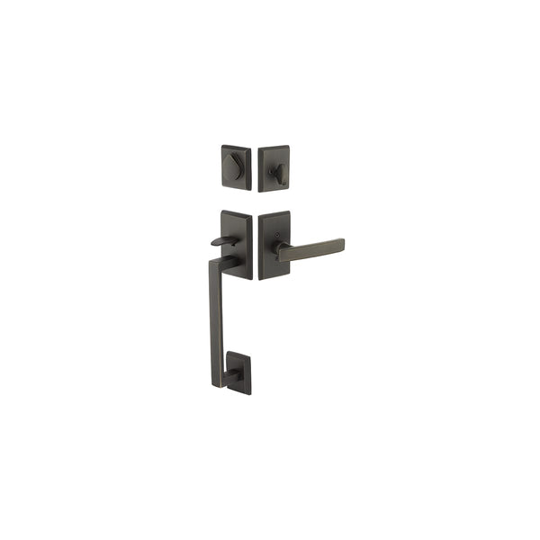 Emtek 452421  Rustic Modern Rectangular Sectional Double Cylinder Keyed Entry Handleset from the Sandcast Bronze Collection
Model: 452421MB - Stellar Hardware and Bath 