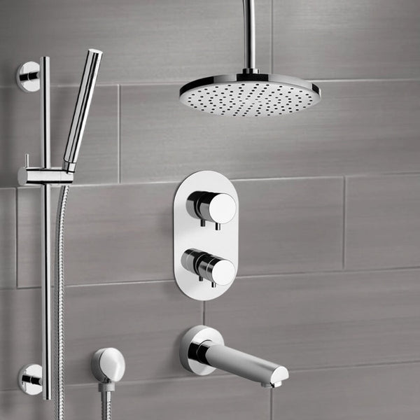 Galiano Chrome Thermostatic Tub and Shower System with 8" Rain Ceiling Shower Head and Hand Shower - Stellar Hardware and Bath 